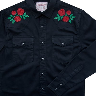 画像2: スナップフロント ウエスタンシャツ（ブラック・レッドローズ刺繍）/Desperado Long Sleeve Western Shirt(Black/Red Rose)