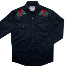 画像1: スナップフロント ウエスタンシャツ（ブラック・レッドローズ刺繍）/Desperado Long Sleeve Western Shirt(Black/Red Rose) (1)