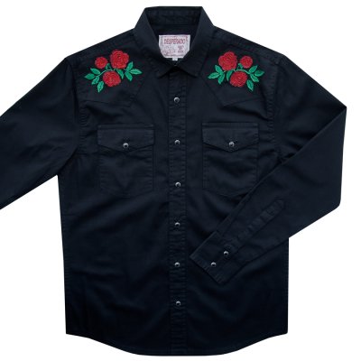 画像1: スナップフロント ウエスタンシャツ（ブラック・レッドローズ刺繍）/Desperado Long Sleeve Western Shirt(Black/Red Rose)