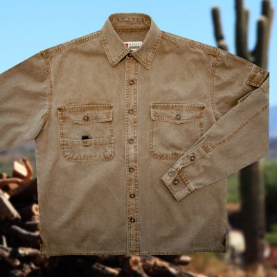 画像1: 12 oz ウォッシュド グラベル コットンキャンバス フィールド シャツ ブラウン（身幅61cm）/Kakadu Washed Gravel Canvas Field Shirt(Tabacco)