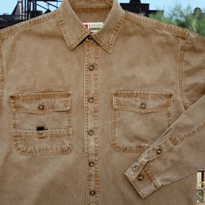 画像2: 12 oz ウォッシュド グラベル コットンキャンバス フィールド シャツ ブラウン（身幅61cm）/Kakadu Washed Gravel Canvas Field Shirt(Tabacco)