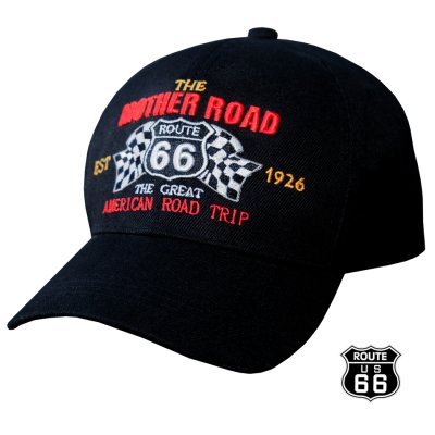 画像1: ルート66 チェッカーフラッグ 刺繍 キャップ（ブラック）/Route 66 Cap(Black) 