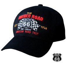 画像1: ルート66 チェッカーフラッグ 刺繍 キャップ（ブラック）/Route 66 Cap(Black)  (1)