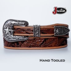 画像1: ジャスティン スター＆フローラル スリーピース ウエスタン ベルト（ブラウン）/Justin Western Belt(Brown) (1)