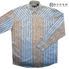 画像1: ローパー ペイズリー スナップフロント ウエスタンシャツ（ブルー・ブラウン）M（身幅61cm）/Roper Paisley Long Sleeve Western Shirt(Blue/Brown) (1)