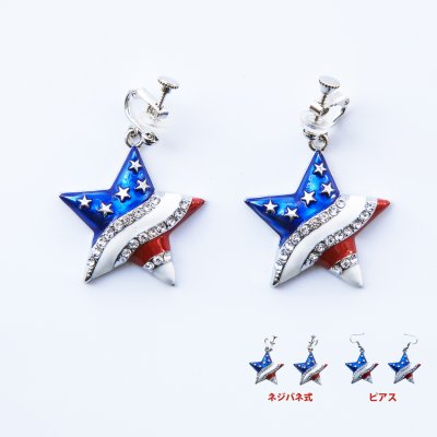 画像1: スター アメリカ国旗 星条旗 ラインストーン イヤリング（ネジバネ式）&ピアス/Earrings American Flag Stars