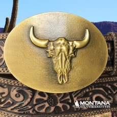 画像1: モンタナシルバースミス バッファロー スカル ベルト バックル /Montana Silversmiths Buffalo Skull Oval Belt Buckle  (1)