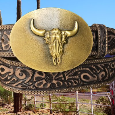 画像2: モンタナシルバースミス バッファロー スカル ベルト バックル /Montana Silversmiths Buffalo Skull Oval Belt Buckle 