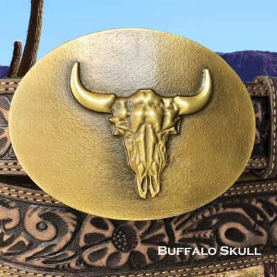 画像1: モンタナシルバースミス バッファロー スカル ベルト バックル /Montana Silversmiths Buffalo Skull Oval Belt Buckle 