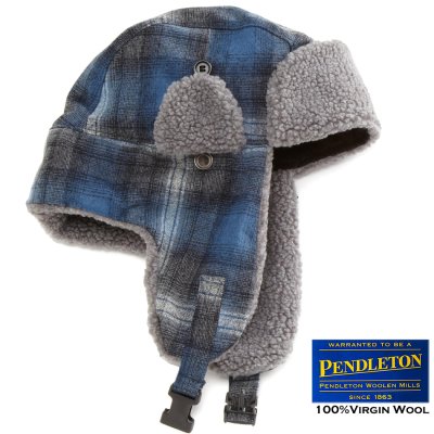 画像1: ペンドルトン イアーフラップ ハット（ブルー・ブラック）/Pendleton Ear Flap Hat Blue/Black Large Shadow Plaid