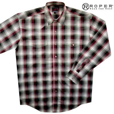 画像1: ローパー スナップフロント ウエスタンシャツ（ブラック・ホワイト・バーガンディー）M（身幅62cm）/Roper Long Sleeve Western Shirt(Black/White/Burgundy)