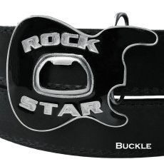 画像1: ギター ロックスター 栓抜き付き ベルト バックル ブラック・シルバー/Belt Buckle Rock Star Guitar Black Silver (1)