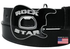 画像2: ギター ロックスター 栓抜き付き ベルト バックル ブラック・シルバー/Belt Buckle Rock Star Guitar Black Silver (2)