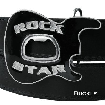 画像1: ギター ロックスター 栓抜き付き ベルト バックル ブラック・シルバー/Belt Buckle Rock Star Guitar Black Silver