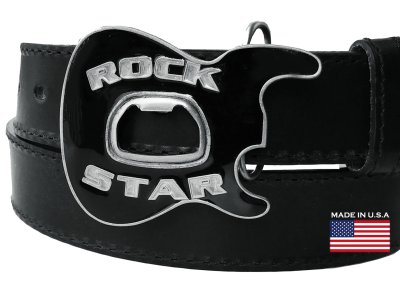 画像2: ギター ロックスター 栓抜き付き ベルト バックル ブラック・シルバー/Belt Buckle Rock Star Guitar Black Silver