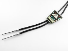 画像2: ネイティブアメリカン ズニ族 ハンドメイド スターリングシルバー マルチインレイ ボロタイ/ Zuni Handmade Sterling Silver Multi Inlay Bolo Tie (2)