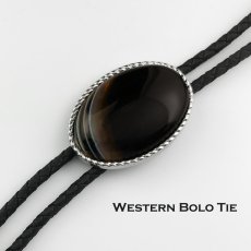 画像1: ウエスタン ボロタイ オニキス ロープエッジ ダークブラウン・ホワイト/Western Bolo Tie Onyx (1)