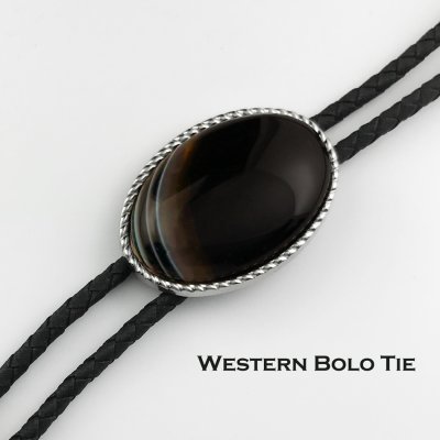 画像1: ウエスタン ボロタイ オニキス ロープエッジ ダークブラウン・ホワイト/Western Bolo Tie Onyx