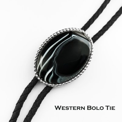 画像1: ウエスタン ボロタイ オニキス ロープエッジ ダークブラウン・ホワイト/Western Bolo Tie Onyx