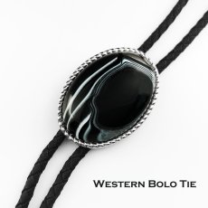 画像1: ウエスタン ボロタイ オニキス ロープエッジ ダークブラウン・ホワイト/Western Bolo Tie Onyx (1)