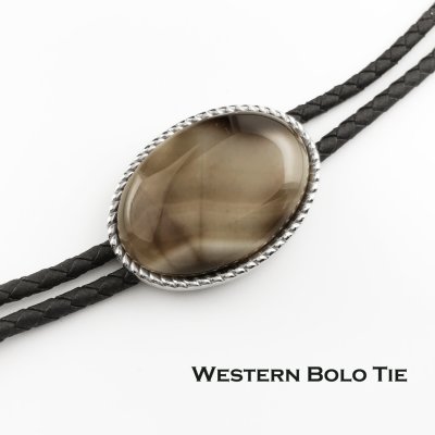 画像1: ウエスタン ボロタイ オニキス ロープエッジ ライトブラウン・ブラウン/Western Bolo Tie Onyx