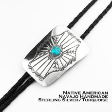 画像1: ネイティブアメリカン ナバホ族 ジョアンシルバー シルバー&ターコイズ ハンドメイド ボロタイ/Navajo Joann Silver Sterling Silver&Turquoise Bolo Tie (1)