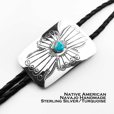 画像1: アメリカ インディアン ナバホ族 ジョアンシルバー シルバー&ターコイズ ハンドメイド ボロタイ/Native American Navajo Joann Silver Sterling Silver&Turquoise Bolo Tie