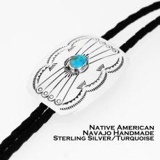 画像1: ナバホ族 シルバー&ターコイズ ハンドメイド ボロタイ/Navajo Sterling Silver&Turquoise Bolo Tie (1)