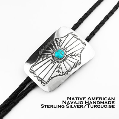 画像1: ネイティブアメリカン ナバホ族 ジョアンシルバー シルバー&ターコイズ ハンドメイド ボロタイ/Navajo Joann Silver Sterling Silver&Turquoise Bolo Tie