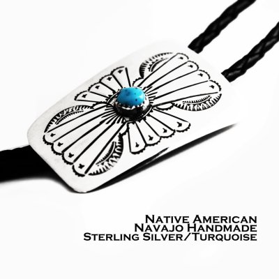 画像1: ネイティブアメリカン ナバホ族 ハンドメイド シルバー&ターコイズ ボロタイ/Navajo Sterling Silver&Turquoise Bolo Tie