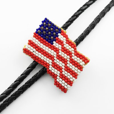 画像1: アメリカ国旗 星条旗 ビーズ ボロタイ/Stars and Stripes Beaded Bolo Tie