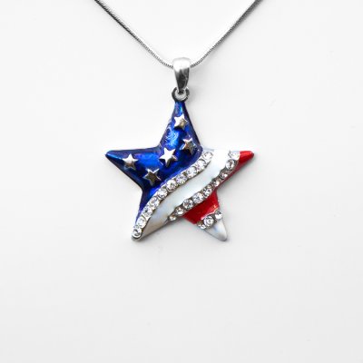 画像1: スター アメリカ国旗 星条旗 ラインストーン ネックレス/Necklace American Flag Stars