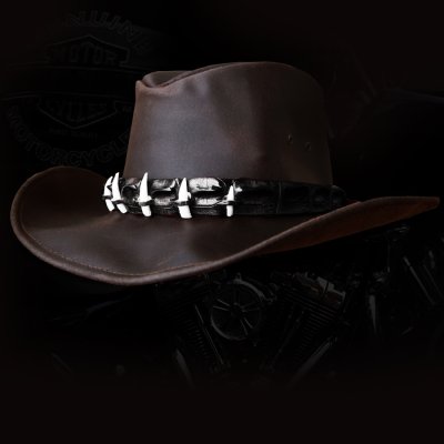 画像1: クロコダイルレザー＆ティース オイルレザーハット（ブラウン）L(58cm〜59cm前半）/Crocodile Hatband Oiled Leather Hat(Brown)