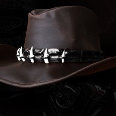 画像1: クロコダイルレザー＆ティース オイルレザーハット（ブラウン）L(58cm〜59cm前半）/Crocodile Hatband Oiled Leather Hat(Brown) (1)