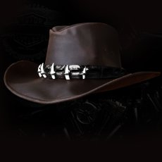 画像2: クロコダイルレザー＆ティース オイルレザーハット（ブラウン）L(58cm〜59cm前半）/Crocodile Hatband Oiled Leather Hat(Brown) (2)