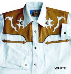 画像2: ロボライダース ウエスタンシャツ ホワイト・ブラック・サンド/LOBO RIDER'S Western Shirt White/Black/Sand (2)