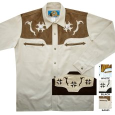 画像1: ロボライダース ウエスタンシャツ ホワイト・ブラック・サンド/LOBO RIDER'S Western Shirt White/Black/Sand (1)