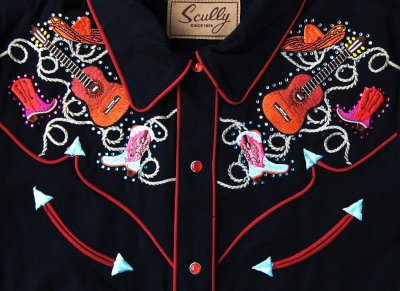 画像2: スカリー 刺繍 ラインストーン ウエスタン シャツ（長袖/ブラック ブーツ・ギター・ハット）XS/Scully Long Sleeve Western Shirt(Women's)