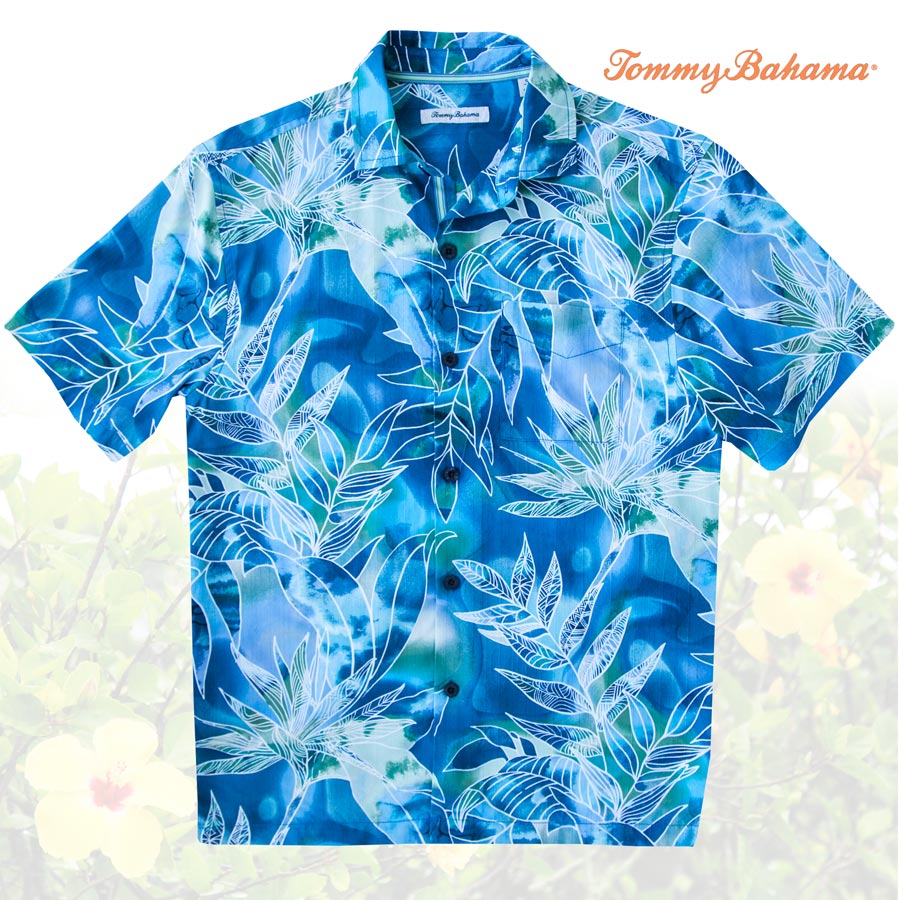 トミーバハマ シルク ハワイアン シャツ・アロハシャツ（半袖・ブルー