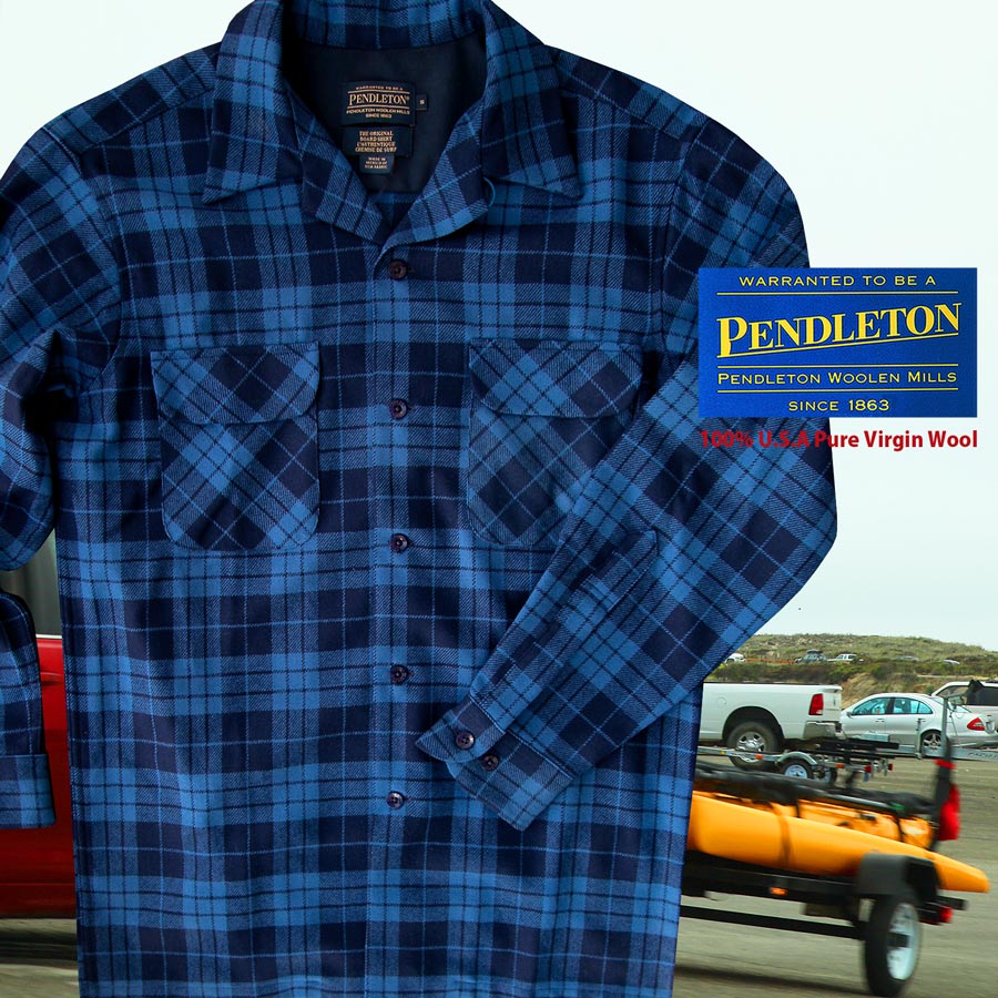 青 黒 pendleton ウール ボードシャツ USA製 ビンテージ チェックオンブレ開襟シャツ