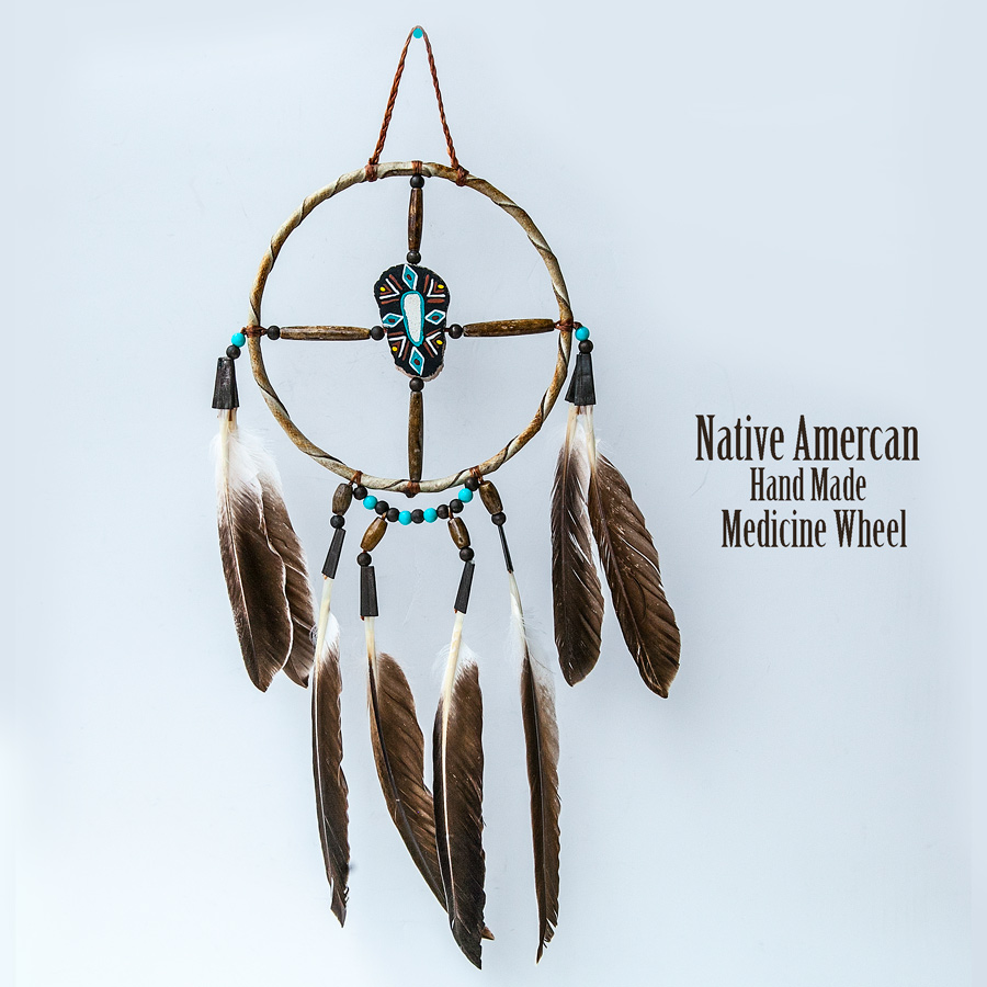 アメリカインディアン ナバホ族 ハンドメイド メディスンホイール 鹿の角ペイント Navajo Hand Made Medicine Wheel ウォールデコ