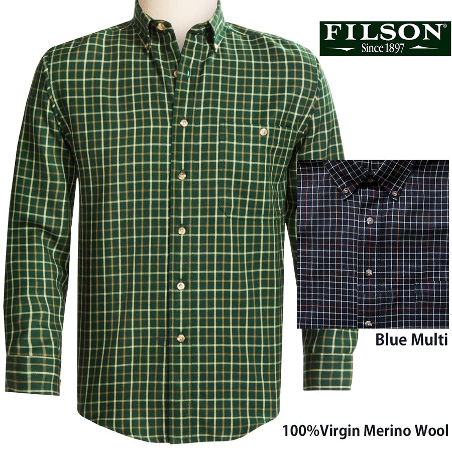 フィルソン メリノウール シャツ・長袖（ブルーマルチ）L（身幅63cm）/Filson Merino Wool Shirt(Blue Multi)  長袖シャツ