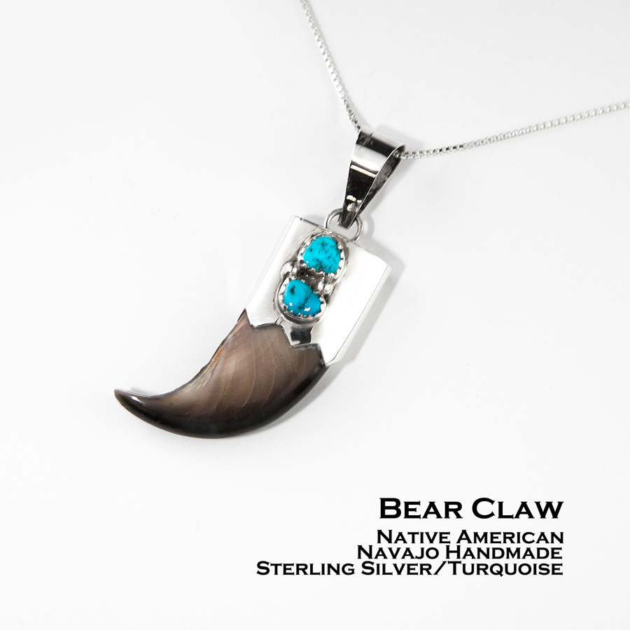ベアクロウ 熊の爪 スターリングシルバー&ターコイズ ペンダント トップ インディアンジュエリー ナバホ族作 /Native American  Navajo Sterling Silver Bear Claw Pendant