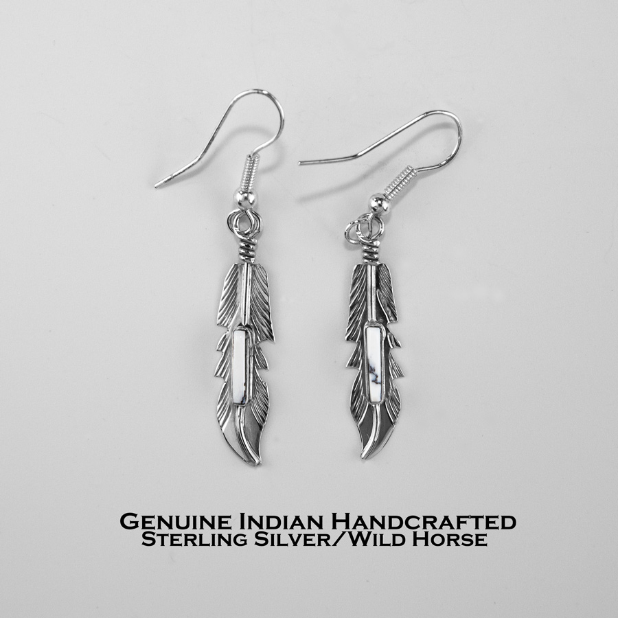 フェザー ピアス アメリカ インディアン ナバホ族作 925シルバー&ワイルド ホース/Native American Navajo Sterling  Silver Wild Horse Feather Earrings