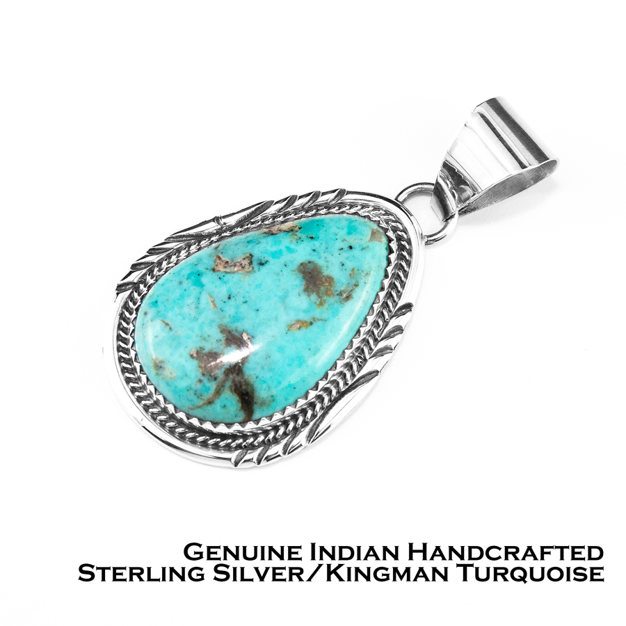 アメリカインディアン ナバホ族 キングマン ターコイズ・スターリングシルバー ペンダント トップ/Native American Navajo  Kingman Turquoise Sterling Silver Pendant