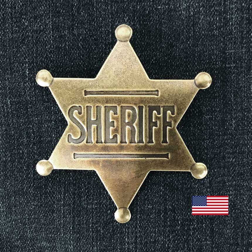 保安官 バッジ アメリカ ウエスタン シェリフ バッジ 5.9cmxH6.7cm(アンティークゴールド)/Sheriff Badge(Gold)