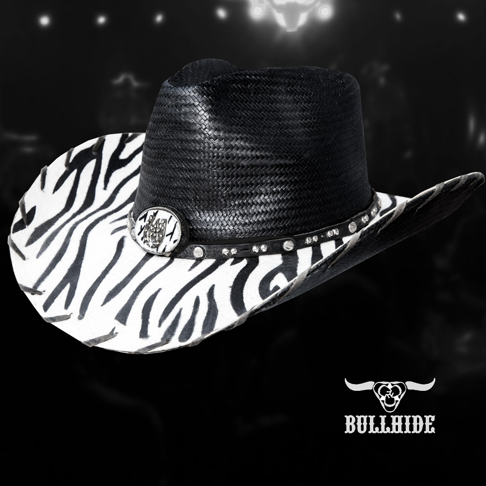 ブルハイド スター＆ホースシュー ブラックシャンタン ウエスタン カウボーイ ハット /Bullhide Shantung Panama Straw  Cowboy Hat(Black/Zebra Stripes Bill) ストローハット・メッシュハット