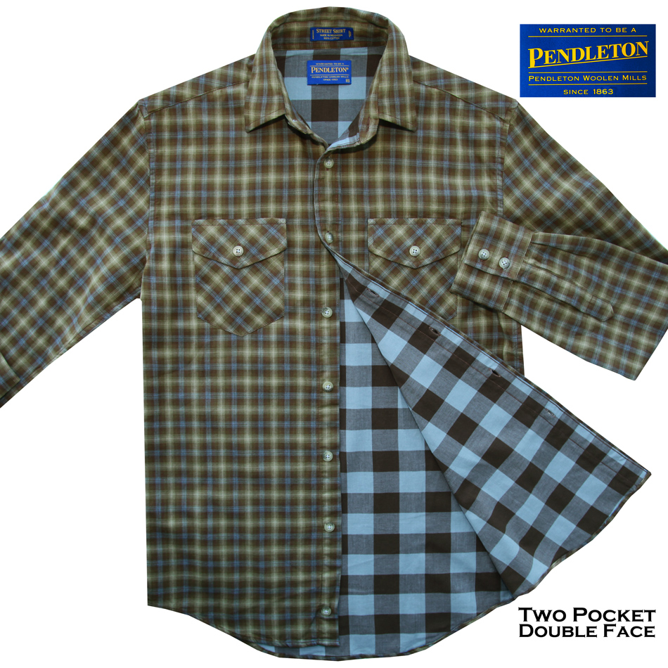 ペンドルトン ダブルフェイス ビンテージフィット ストリートシャツ ブラウン・グリーン ソフトプラッド（長袖）/Pendleton Long Sleeve Double Face Street Shirt Brown/Green Soft Plaid